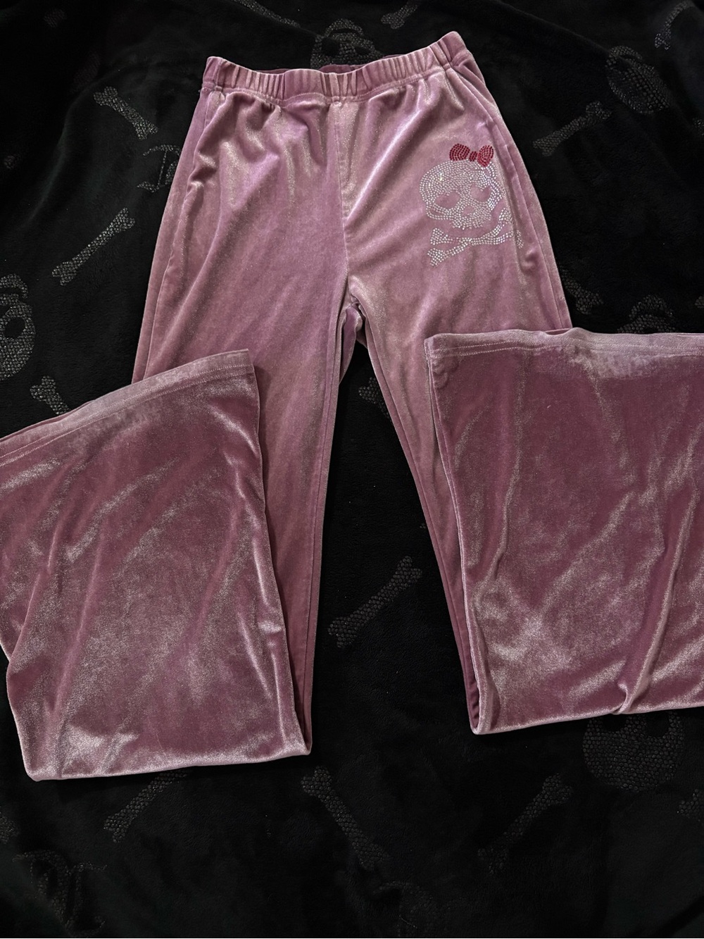 Y2K Velour Pink Lounge Pants with Crystal Skull Accent